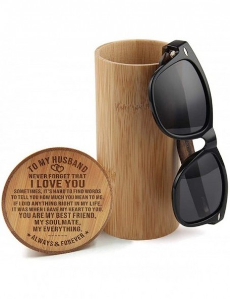 Square Wood Sunglasses Polarized for Men Husband Boyfriend Birthday Anniversary Gift for Him - Ebony-husband - CB1927CURIN $1...