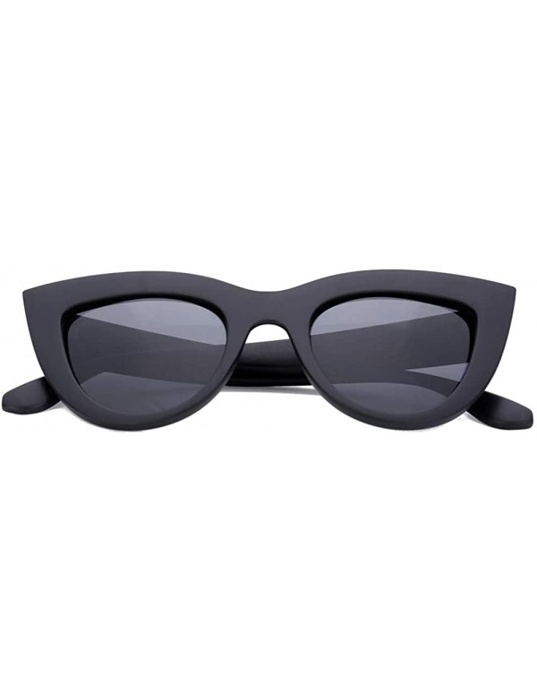 Cat Eye UV Protection Cat Eye Sunglasses-Mirrored Flat Lens Women Fashion Glasses - Black Frame @ Gray Lens - CQ18L24TR9X $10.87