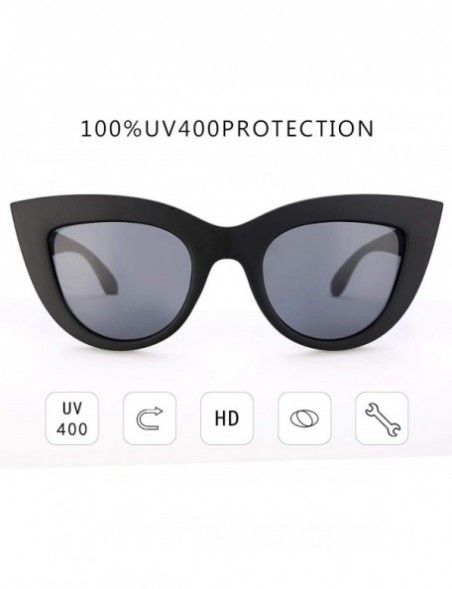 Cat Eye UV Protection Cat Eye Sunglasses-Mirrored Flat Lens Women Fashion Glasses - Black Frame @ Gray Lens - CQ18L24TR9X $10.87