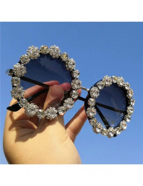 Round Round Diamonds Luxury Fashion UV400 Vintage Shiny beach Rhinestone Shade sunglasses - White - CI18U0KT02U $14.48