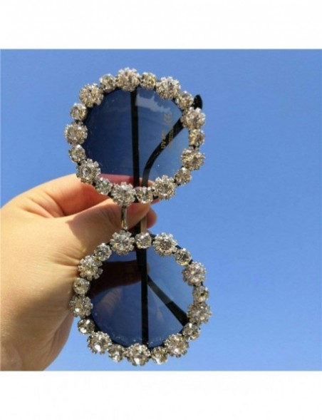 Round Round Diamonds Luxury Fashion UV400 Vintage Shiny beach Rhinestone Shade sunglasses - White - CI18U0KT02U $14.48