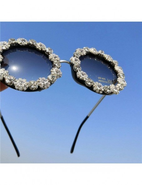 Round Round Diamonds Luxury Fashion UV400 Vintage Shiny beach Rhinestone Shade sunglasses - White - CI18U0KT02U $14.48