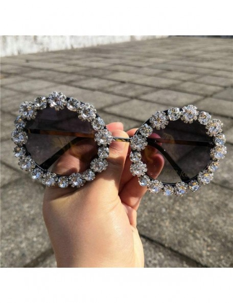 Round Round Diamonds Luxury Fashion UV400 Vintage Shiny beach Rhinestone Shade sunglasses - White - CI18U0KT02U $14.48