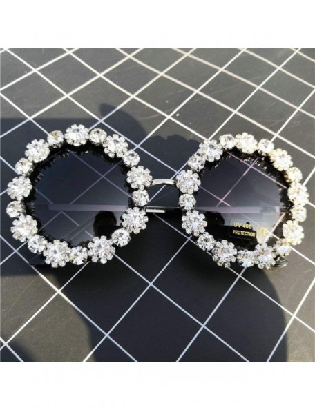 Round Round Diamonds Luxury Fashion UV400 Vintage Shiny beach Rhinestone Shade sunglasses - White - CI18U0KT02U $14.48