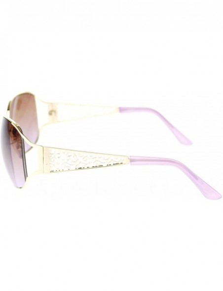 Rectangular Womens Metal Lace Temple Diva Rectangular Diva Fashion Sunglasses - Gold Purple - CH11P94BT6X $10.91