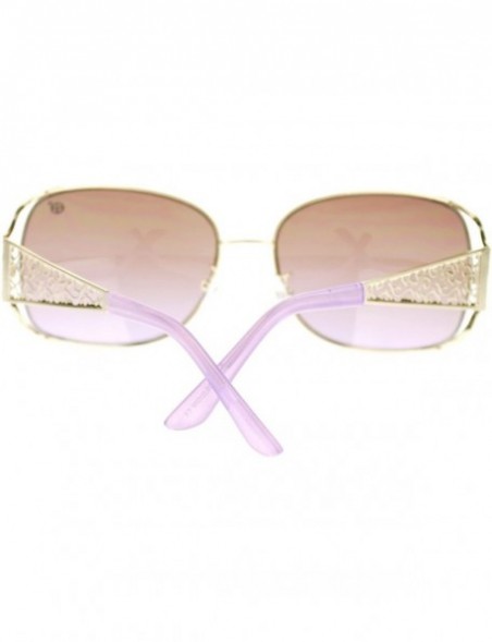 Rectangular Womens Metal Lace Temple Diva Rectangular Diva Fashion Sunglasses - Gold Purple - CH11P94BT6X $10.91