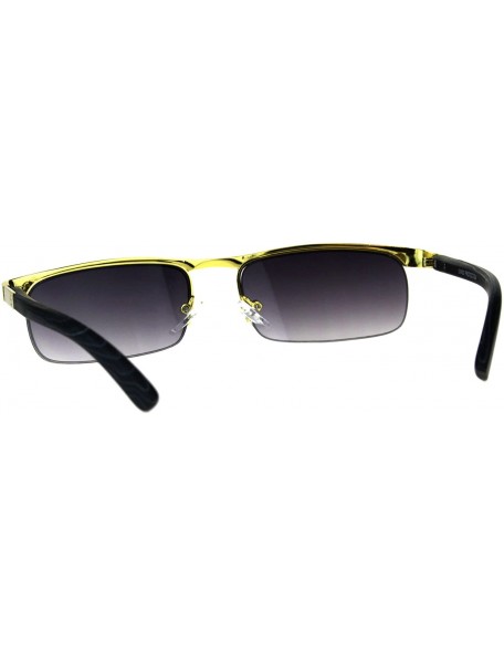 Rectangular Designer Style Sunglasses Gold Half Rim Rectangular Wood Buffs Unisex UV 400 - Gold Black (Smoke) - C518ENR42CW $...