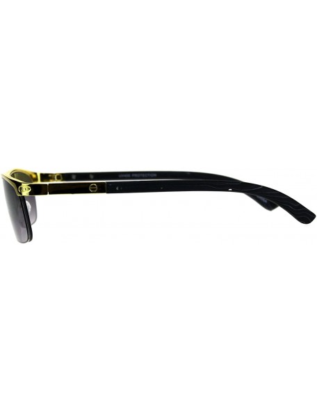 Rectangular Designer Style Sunglasses Gold Half Rim Rectangular Wood Buffs Unisex UV 400 - Gold Black (Smoke) - C518ENR42CW $...