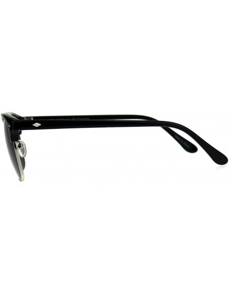 Rectangular Mens Half Horn Rim Hipster 20s Classic Sunglasses - Silver Shiny Black - CV180AMK2A8 $8.49