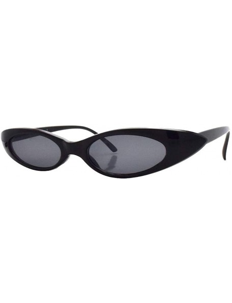 Oval Retrp 90's Trendy Narrow Oval Cat Eye Sunglasses P2463 - Black Smoke - CX18S7UOT0C $11.86