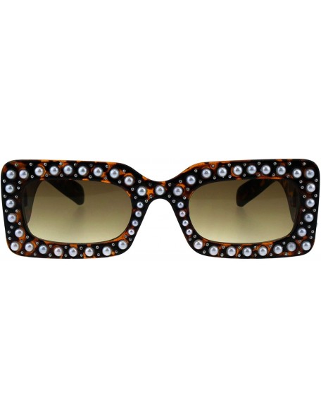 Rectangular Pearls Studded Sunglasses Womens Thick Rectangular Bold Fashion Shades - Tortoise - CM18EU9XLLR $13.21