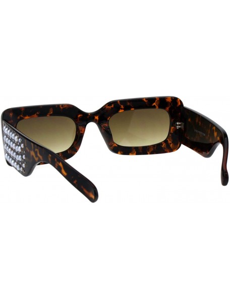 Rectangular Pearls Studded Sunglasses Womens Thick Rectangular Bold Fashion Shades - Tortoise - CM18EU9XLLR $13.21