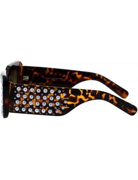 Rectangular Pearls Studded Sunglasses Womens Thick Rectangular Bold Fashion Shades - Tortoise - CM18EU9XLLR $13.21