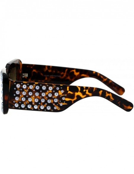 Rectangular Pearls Studded Sunglasses Womens Thick Rectangular Bold Fashion Shades - Tortoise - CM18EU9XLLR $13.21