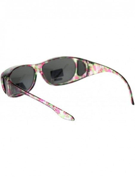 Rectangular Womens 63mm TAC Polarized Geometric Graphic Print Fit Over Sunglasses - Small Flower Black - C318RTY6AD0 $10.26