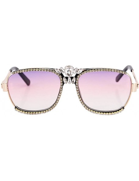 Square Women Luxury Diamond Rhinestone Sunglasses Novelty Oversized Square Shades - Pink - CE197ZMZQOK $25.90