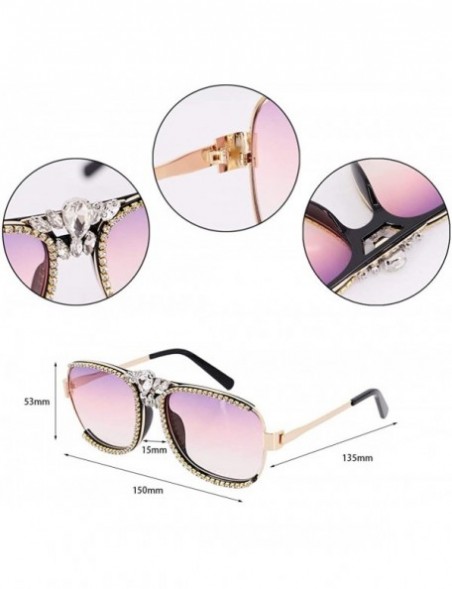 Square Women Luxury Diamond Rhinestone Sunglasses Novelty Oversized Square Shades - Pink - CE197ZMZQOK $25.90