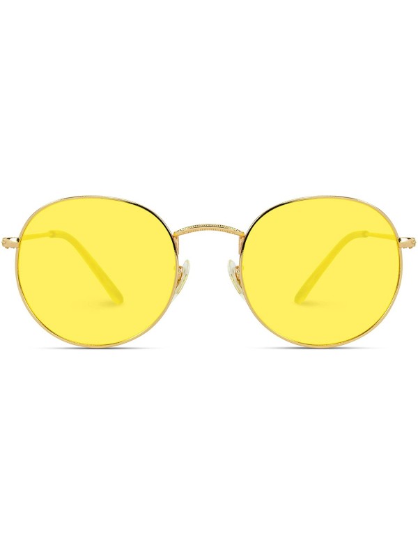 Round Polarized Round Retro Tinted Lens Metal Frame Sunglasses - Gold Frame/Yellow Lens - CN18NS4YQAQ $19.20