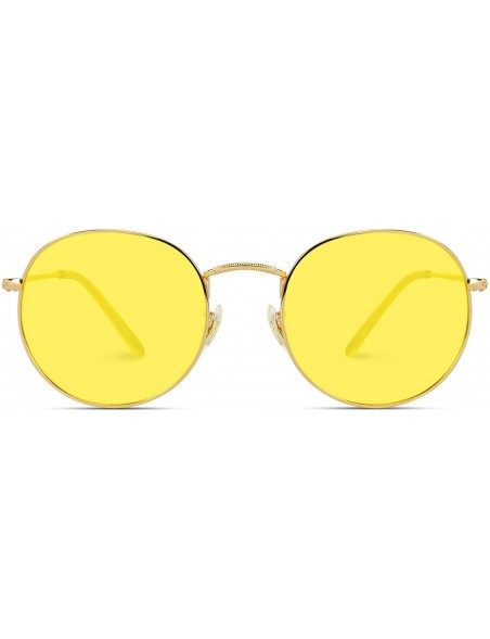 Round Polarized Round Retro Tinted Lens Metal Frame Sunglasses - Gold Frame/Yellow Lens - CN18NS4YQAQ $19.20