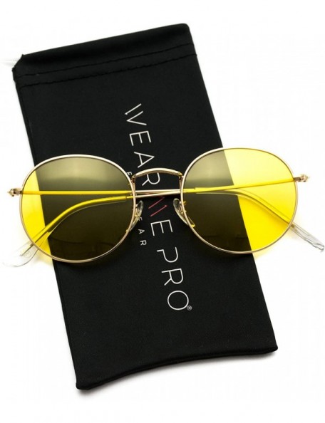 Round Polarized Round Retro Tinted Lens Metal Frame Sunglasses - Gold Frame/Yellow Lens - CN18NS4YQAQ $19.20