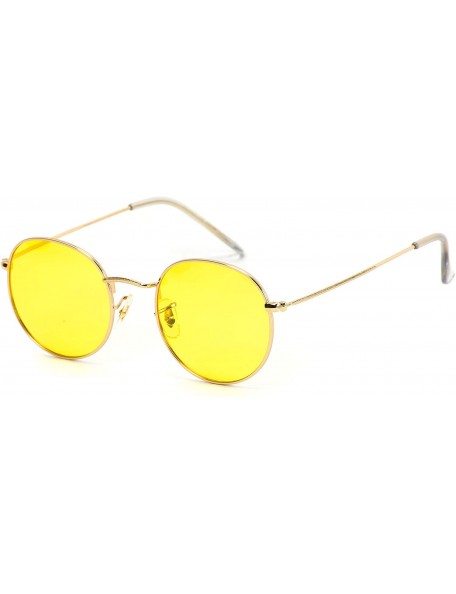 Round Polarized Round Retro Tinted Lens Metal Frame Sunglasses - Gold Frame/Yellow Lens - CN18NS4YQAQ $19.20