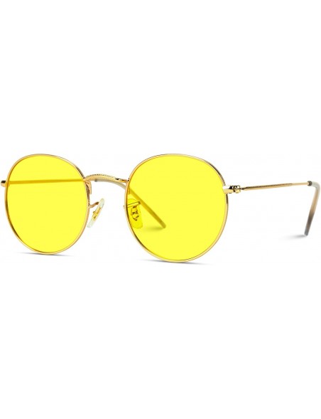 Round Polarized Round Retro Tinted Lens Metal Frame Sunglasses - Gold Frame/Yellow Lens - CN18NS4YQAQ $19.20