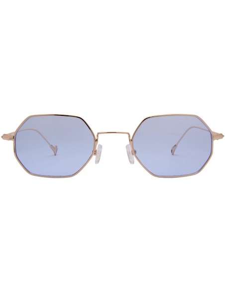 Square Classis Small Square Metal Frame Sunglasses LS7674 - Gold Frame Transparent Blue Lenses - C617AYSQA4C $13.37