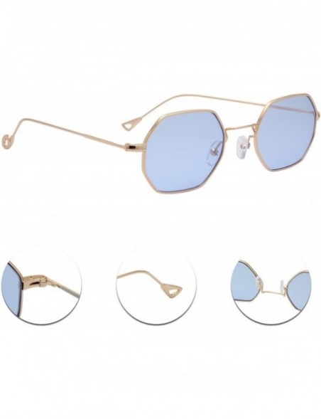 Square Classis Small Square Metal Frame Sunglasses LS7674 - Gold Frame Transparent Blue Lenses - C617AYSQA4C $13.37