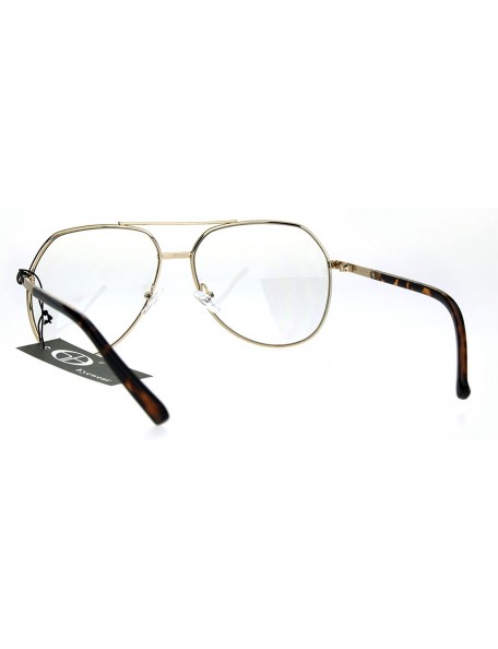 Oversized Mens Oversize Geeky Metal Rim Designer Pilot Clear Lens Eye Glasses - Light Gold - CK182IHL3HE $10.45