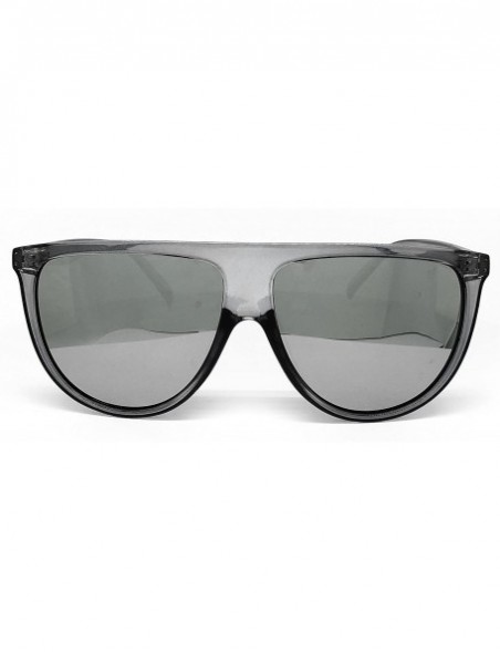 Oversized 7166-1 Premium Oversize Mirrored Designer Flat Top Sunglasses - Clear Grey/ Silver - CJ18QEQ7YK3 $16.98