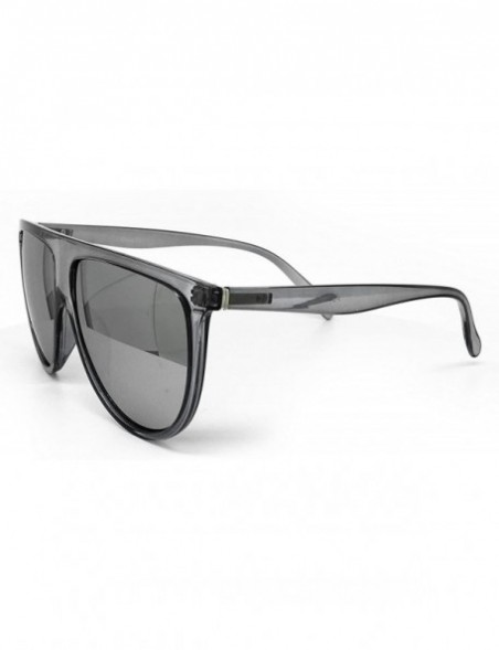 Oversized 7166-1 Premium Oversize Mirrored Designer Flat Top Sunglasses - Clear Grey/ Silver - CJ18QEQ7YK3 $16.98