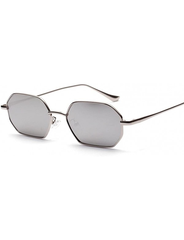 Rectangular Rectangle Sunglasses for Women Metal Frame Red Polygon Small Sun Glasses Men - Silver - CJ18GSN70LU $9.78