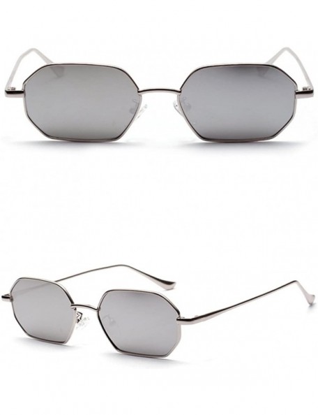 Rectangular Rectangle Sunglasses for Women Metal Frame Red Polygon Small Sun Glasses Men - Silver - CJ18GSN70LU $9.78