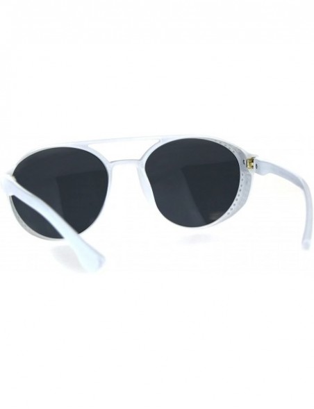 Round Mens Side Visor Plastic Cafe Racer Round Sunglasses - White - C218CMNR3T0 $12.56