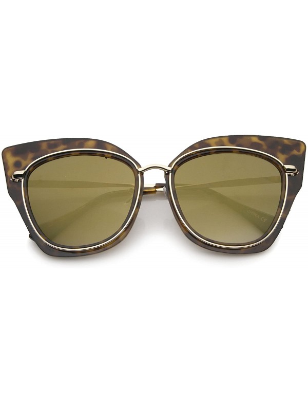 Cat Eye Women's Oversize Open Metal Colored Mirror Flat Lens Cat Eye Sunglasses 57mm - Tortoise-gold / Gold Mirror - CF12N18T...