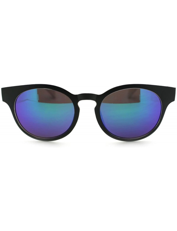 Round Round Keyhole Sunglasses 2-tone Color Mirror Lens Spring Hinge - White - CT11Q9GHWNJ $8.44