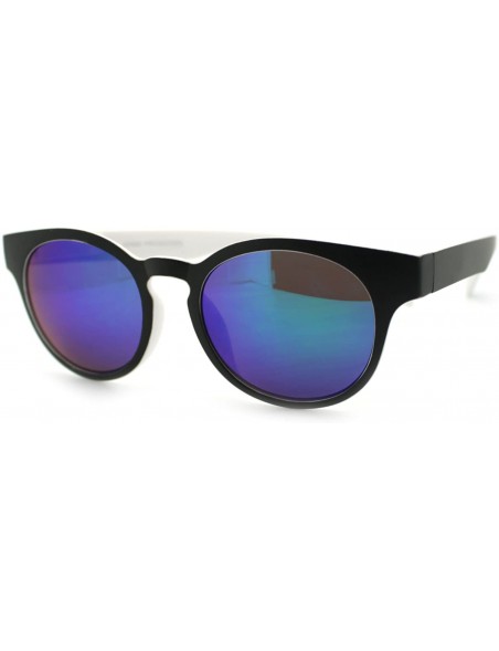 Round Round Keyhole Sunglasses 2-tone Color Mirror Lens Spring Hinge - White - CT11Q9GHWNJ $8.44