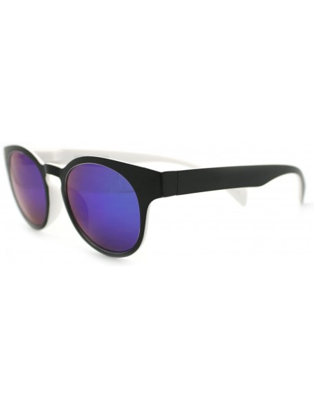 Round Round Keyhole Sunglasses 2-tone Color Mirror Lens Spring Hinge - White - CT11Q9GHWNJ $8.44