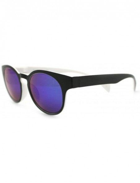 Round Round Keyhole Sunglasses 2-tone Color Mirror Lens Spring Hinge - White - CT11Q9GHWNJ $8.44