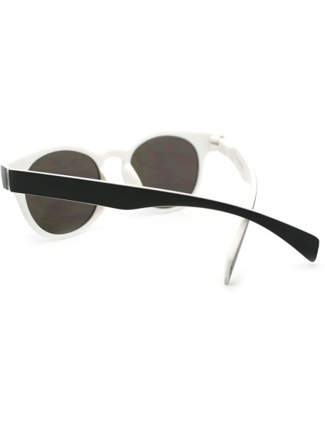 Round Round Keyhole Sunglasses 2-tone Color Mirror Lens Spring Hinge - White - CT11Q9GHWNJ $8.44