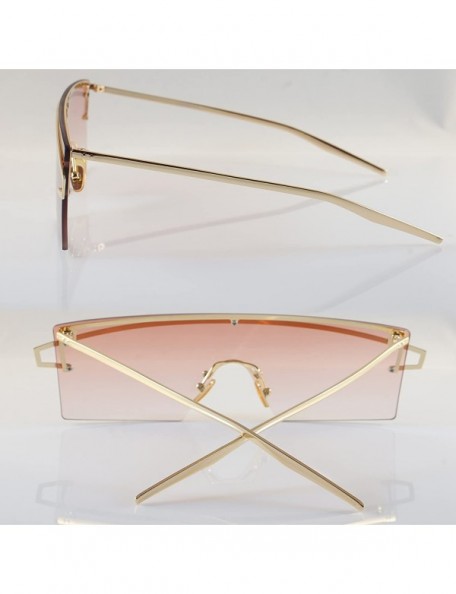 Shield Futuristic Metal Cross Top Slim Flat One Piece Panel Sunglasses A199 - Pink - CM18ERTHO2U $15.51