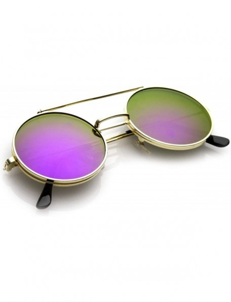 Goggle Mid Size Flip-Up Colored Mirror Lens Round Django Sunglasses 49mm - Gold / Purple Mirror - CG12MAX6H2X $12.19