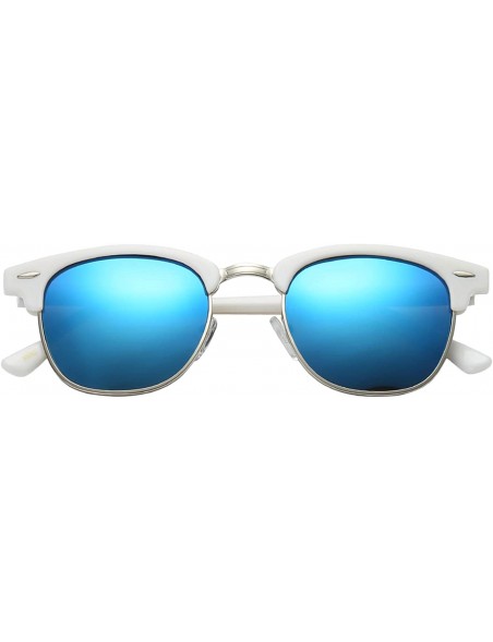 Semi-rimless Unisex Retro Classic Stylish Malcom Half Frame Polarized Sunglasses - Gloss White - Ice Blue - CG187USGH2O $15.43