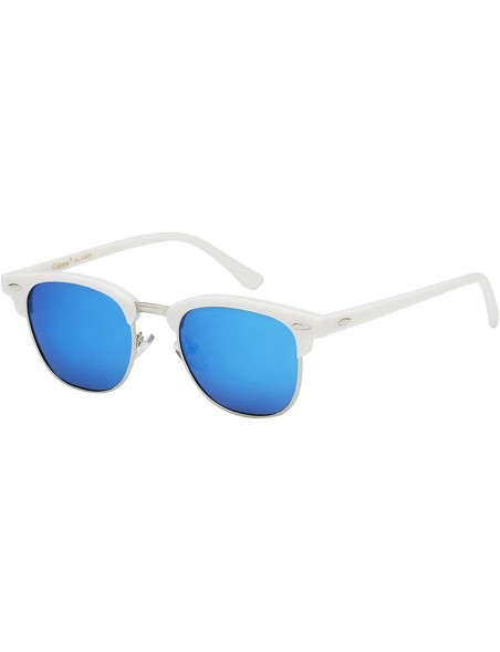 Semi-rimless Unisex Retro Classic Stylish Malcom Half Frame Polarized Sunglasses - Gloss White - Ice Blue - CG187USGH2O $15.43