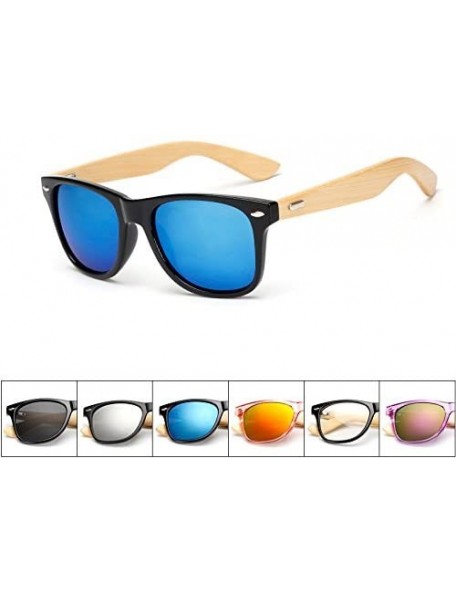 Square Wood Sunglasses Men Women Square Bamboo Women for Women Men Mirror Sunglasses Retro Fashion Sunglass - KP1501 C16 - CS...