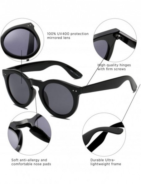 Oversized Retro Vintage Circle Round UV Protection Fashion Sunglasses for Men and Women - Black - CD18IQEL73Y $9.26