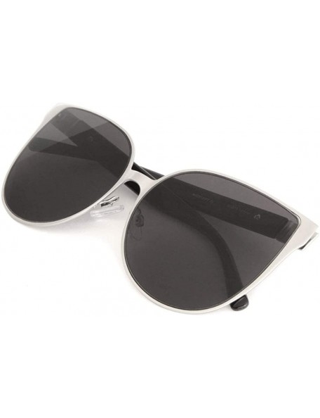 Cat Eye Flat Lens Frame Cat Eye Sunglasses - Black Silver - CQ1900KMNI3 $12.63