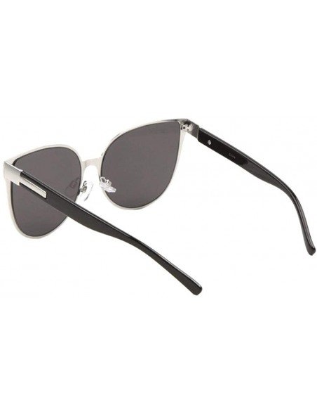 Cat Eye Flat Lens Frame Cat Eye Sunglasses - Black Silver - CQ1900KMNI3 $12.63