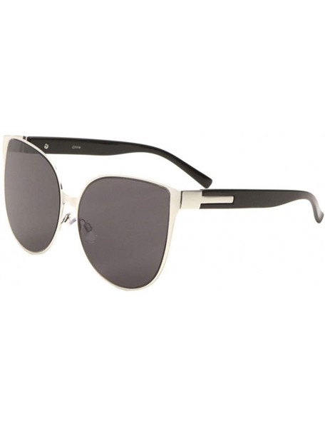 Cat Eye Flat Lens Frame Cat Eye Sunglasses - Black Silver - CQ1900KMNI3 $12.63