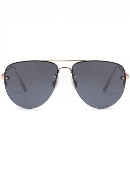 Round Womens Oversized Aviator Sunglasses - Grey Lens on Gold Frame - C4183N4ITSA $9.79